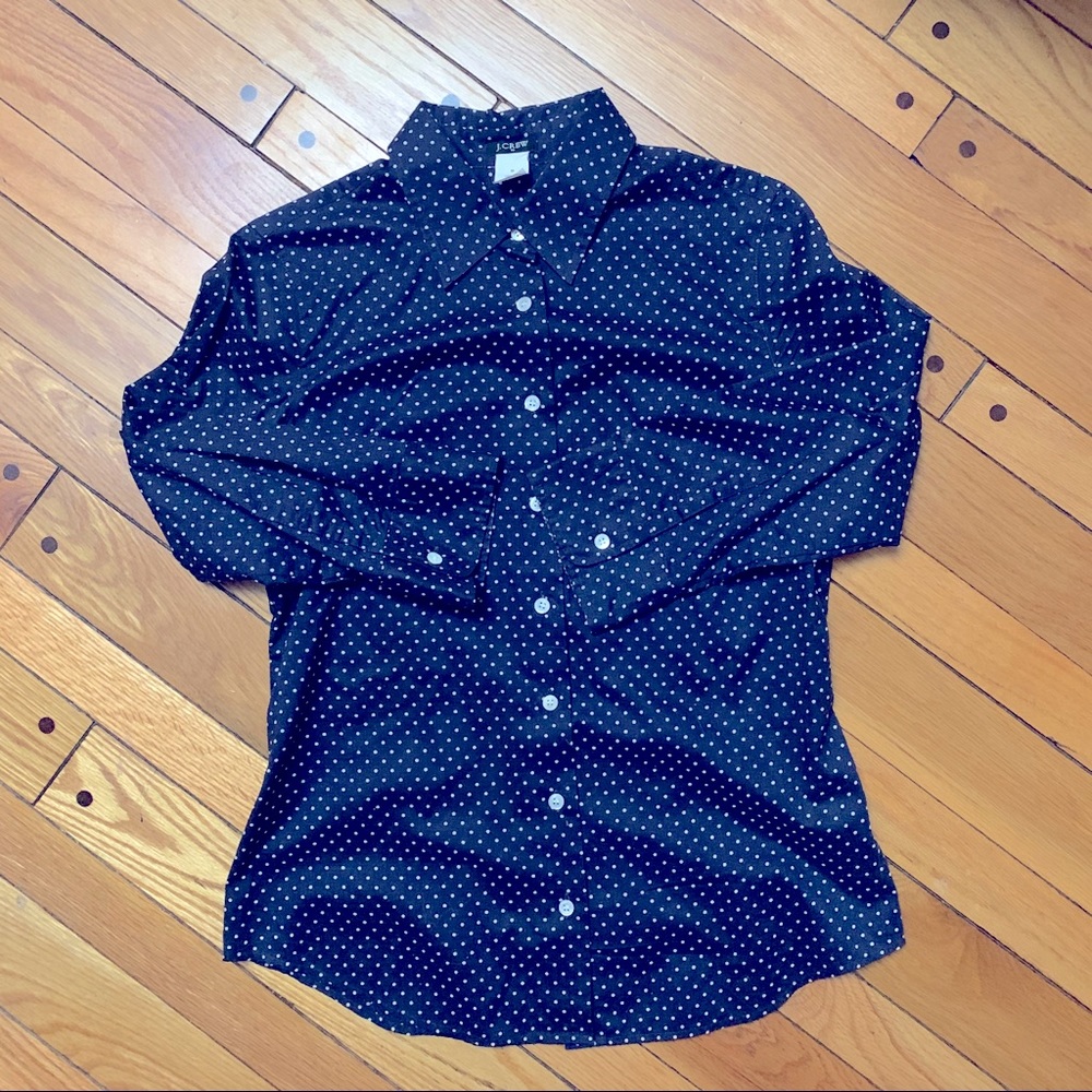JCrew Navy Dot Button Up Blouse